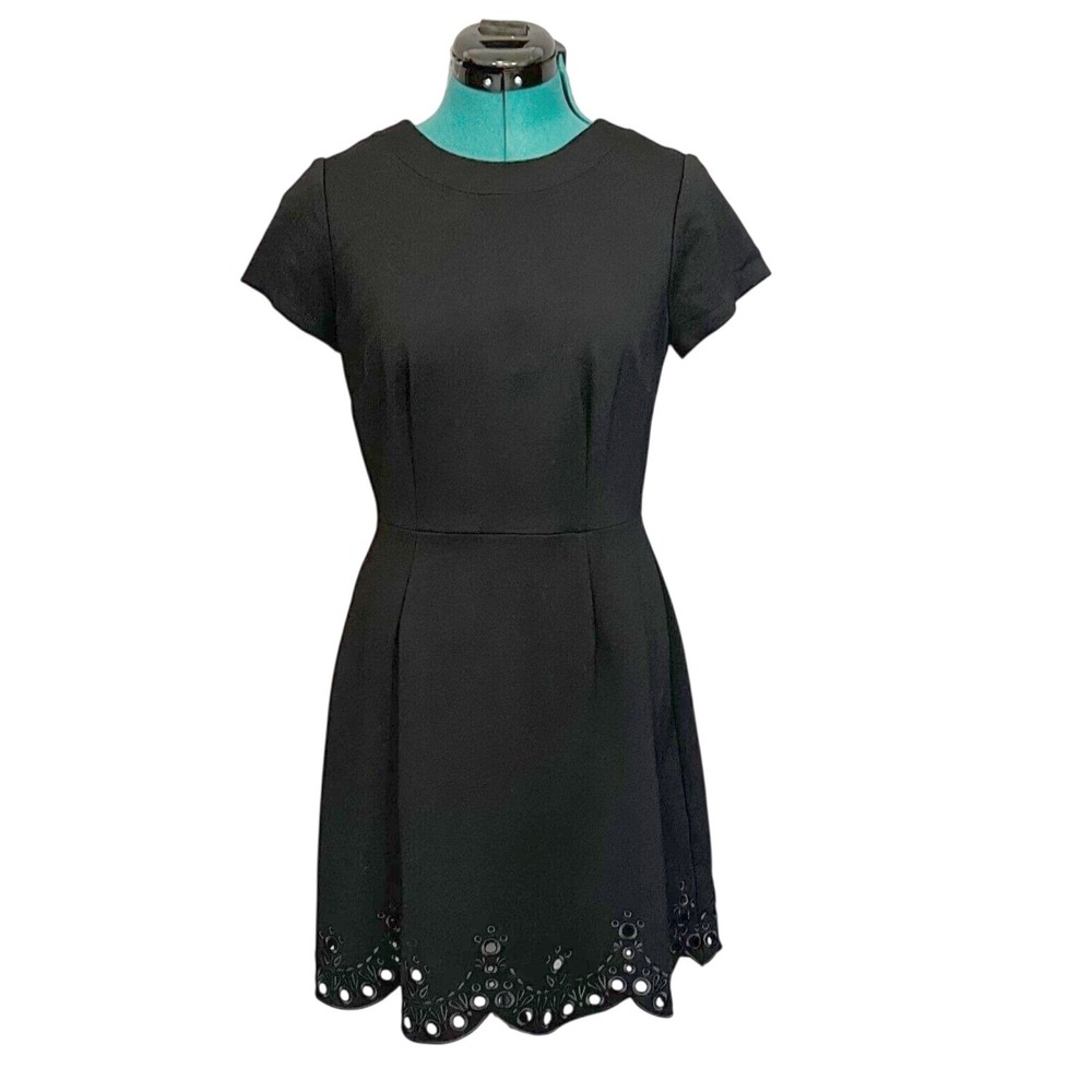 Eliza J Black Fit and Flare Eyelet Scalloped Hem Dress EJ7M7049 Womens 6